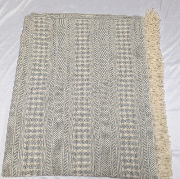 Pendleton Blue & Cream 100% Wool Woven Throw Stadium Blanket Fringe 50" X 62" - Picture 1 of 6